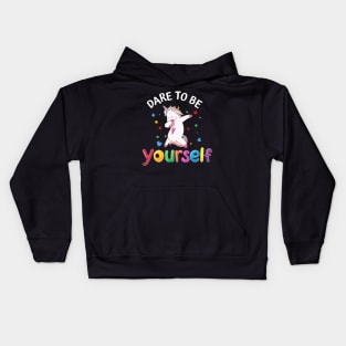 Dare To Be Yourself Dabbing Unicorn Gifts Autism Awareness T-Shirt Kids Hoodie